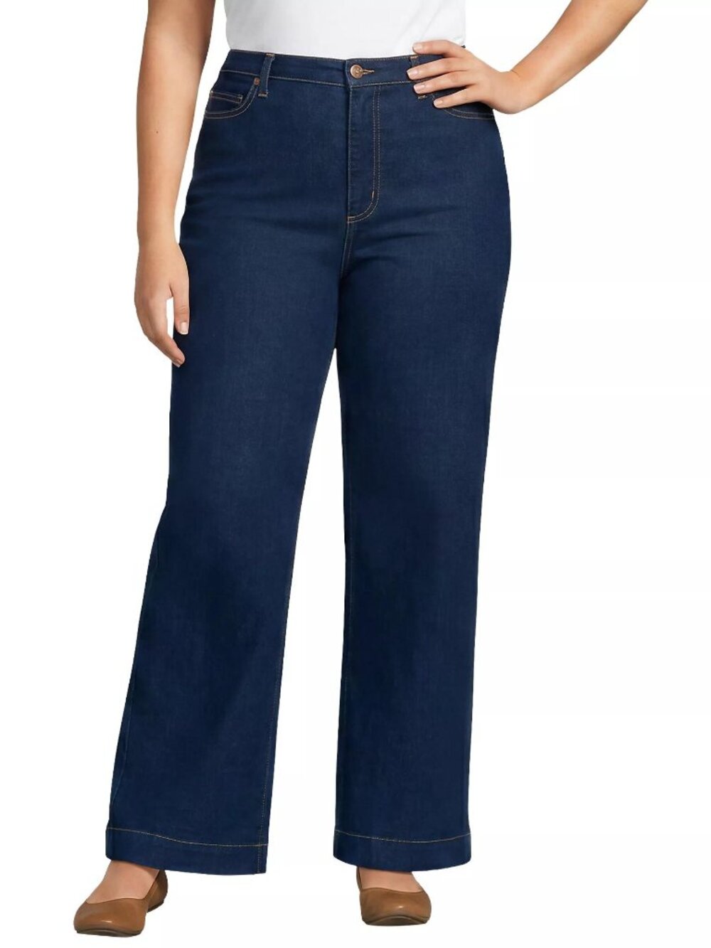 NWOT Lands' End High Rise Wide Leg Denim Jeans River Rinse stretch 22W x 28